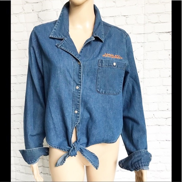 Harley-Davidson Tops - Harley Davidson tie-front denim shirt